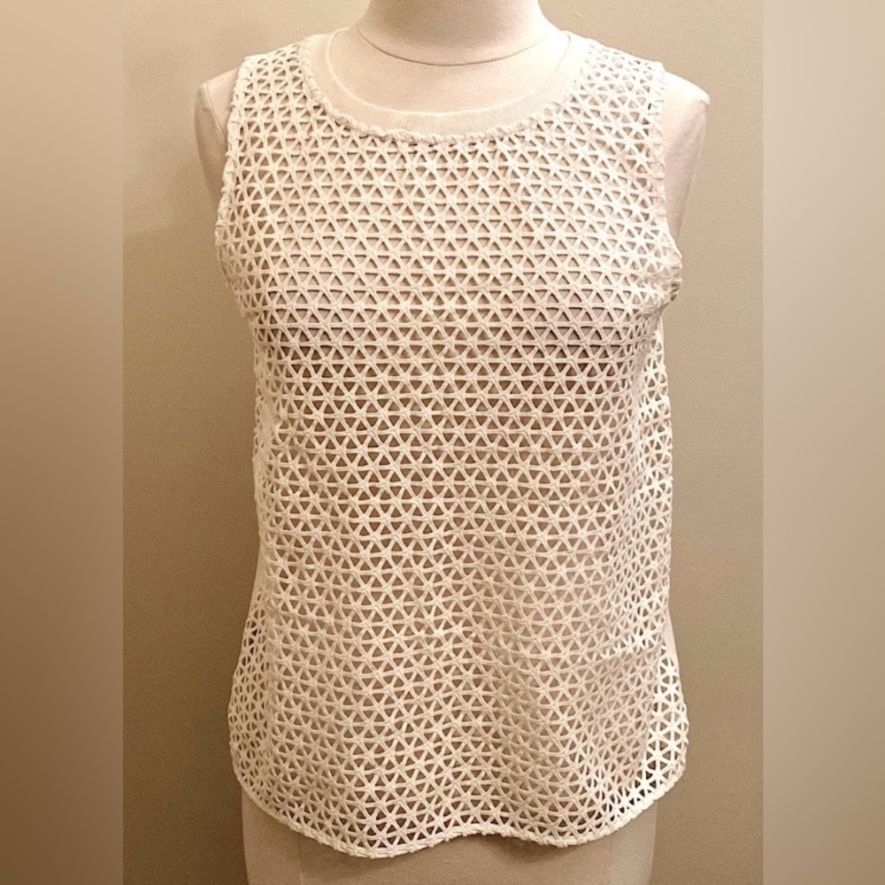 LOFT Cream Crochet Open Knit SZ M Coastal Cowgirl Cottagecore Casual Chic Top